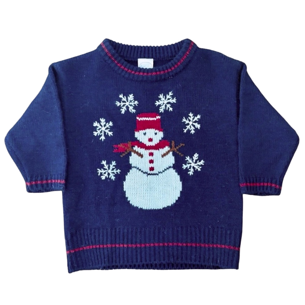 Vintage Kids Snowman Christmas Knit Crewneck Sweater Size 12 Months